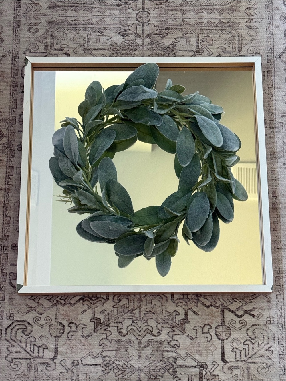 Faux Lambs Ear Wreath & 17 in Mirror